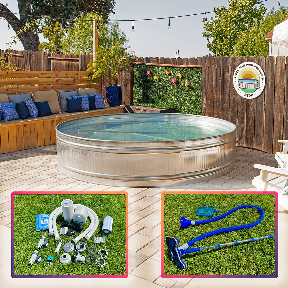 ALL-IN-ONE DELUXE: DIY Stock Tank Pool Kit with Blue Water Vacuum